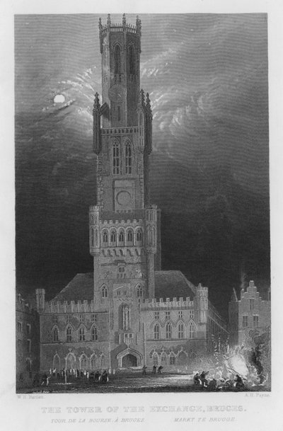La Tour de la Bourse, Bruges - William Henry Bartlett
