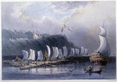 Transport du bois sur le St Laurent au Cap Santé - William Henry Bartlett