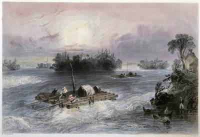 Transport de bois et rapides vers le village de Cèdres - William Henry Bartlett