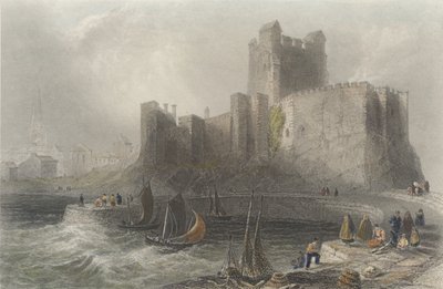 Vue du château de Carrickfergus (gravure en couleur) - William Henry Bartlett