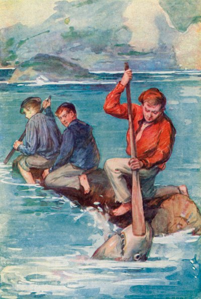 Jack plongea instantanément la pagaie dans les mâchoires hideuses du monstre et la poussa dans sa gorge - William Henry Charles Groome
