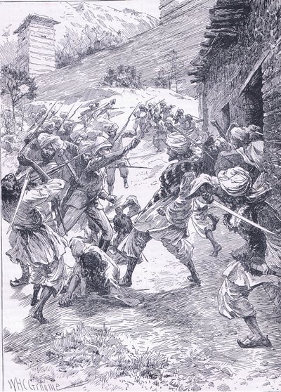 Le lieutenant Harley menant la sortie du fort Chitral, illustration de l