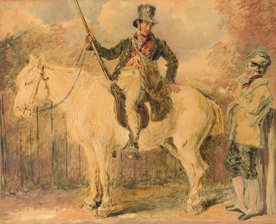 Un garde-chasse à cheval et un autre homme conversant - William Henry Hunt