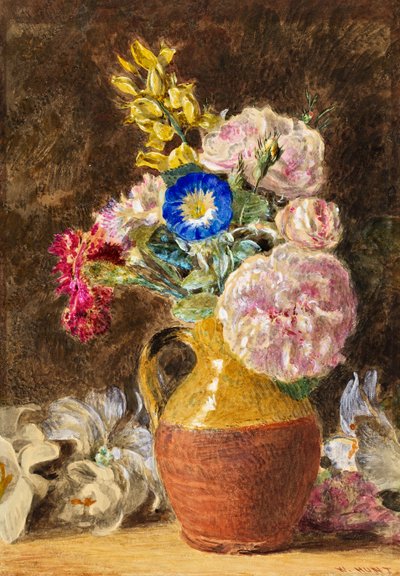 Fleurs mélangées dans un pichet brun et fauve, vers 1860 - William Henry Hunt
