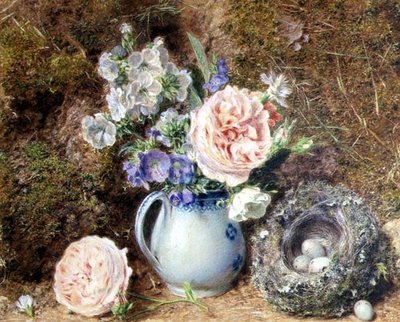 Nature morte de fleurs et nid - William Henry Hunt