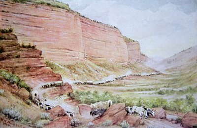 Train de chariots mormons passant par Echo Canyon, à l