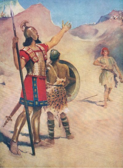 David et Goliath, de The Bible Picture Book publié par Thomas Nelson, c.1950 - William Henry Margetson