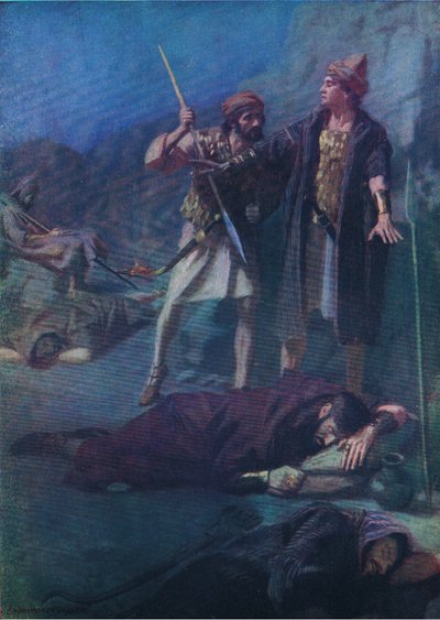 David épargnant Saül, de The Bible Picture Book publié par Thomas Nelson, c.1950 - William Henry Margetson