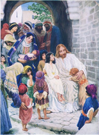 Jésus et les enfants, de The Bible Picture Book publié par Thomas Nelson, c.1950 - William Henry Margetson