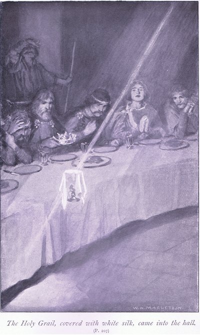 Le Saint Graal, couvert de soie blanche, est entré dans la salle - William Henry Margetson