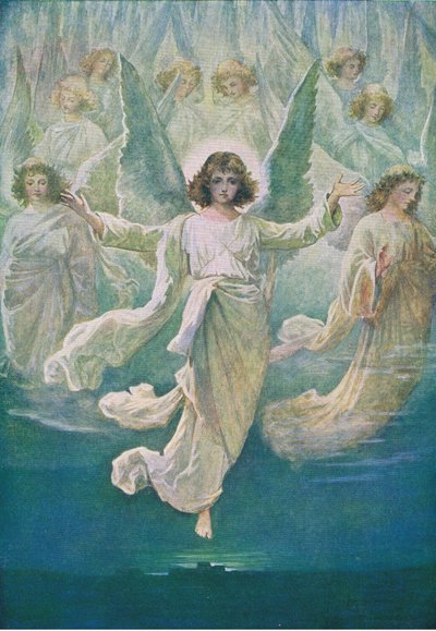 Le chœur des anges, de The Bible Picture Book publié par Thomas Nelson, c.1950 - William Henry Margetson