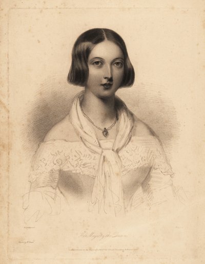 Jeune reine Victoria, début de la vingtaine. Gravure en acier par William Henry Mote d