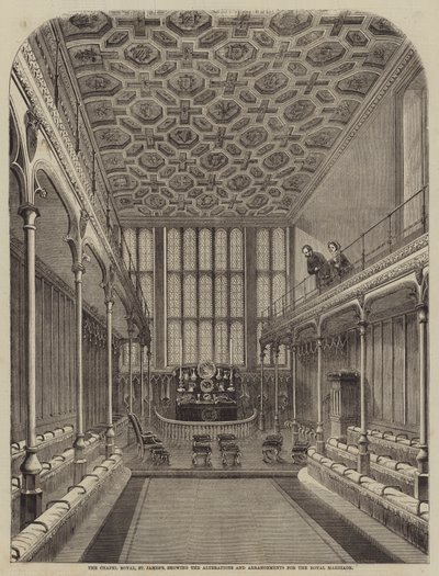 La chapelle royale, St James, montrant les modifications et les arrangements pour le mariage royal - William Henry Prior