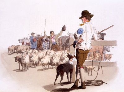 Bergers de moutons et de bovins, tiré de The Costumes of Great Britain, publié par Henry Miller, 1805 (impression coloriée à la main) - William Henry Pyne