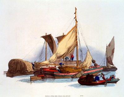Bateliers et rameurs déplaçant des marchandises et des passagers, 1808 - William Henry Pyne