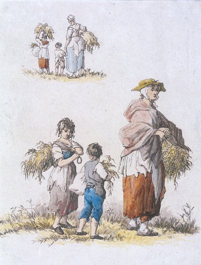 Femmes et enfants glanant, Personnages provinciaux - William Henry Pyne