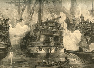 Bataille de Navarin : HMS Asia engageant les navires de Capitan Bey et Moharram Bey, 1827 - William Heysham Overend