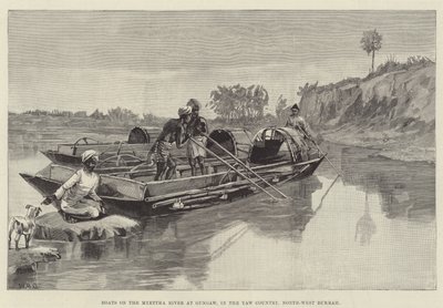 Bateaux sur la rivière Myettha à Gungaw, dans le pays de Yaw, nord-ouest de la Birmanie - William Heysham Overend