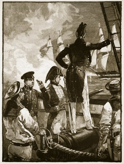 Le capitaine Walpole interceptant les navires du duc de Saldanha, illustration de 