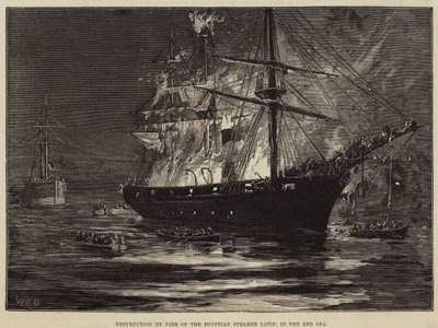 Destruction par le feu du vapeur égyptien Latif, en mer Rouge - William Heysham Overend