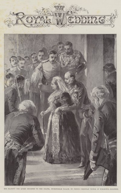 Sa Majesté la Reine escortée à la chapelle, Palais de Buckingham, par le Prince Christian Victor de Schleswig-Holstein - William Heysham Overend