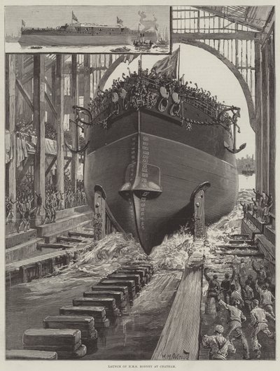 Lancement du HMS Rodney à Chatham - William Heysham Overend
