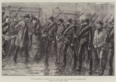 Moonlighters en route vers la prison de Cork avec escorte de la police - William Heysham Overend