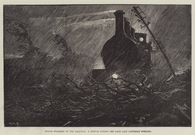 Temps mauvais sur le chemin de fer, une esquisse pendant la tempête de samedi soir dernier - William Heysham Overend