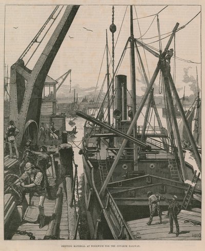 Expédition de matériel à Woolwich pour le chemin de fer de Souakim (gravure) - William Heysham Overend