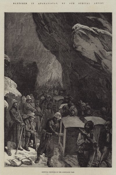 Croquis en Afghanistan, hôpitaux Dhoolies dans le col de Jugdulluk - William Heysham Overend