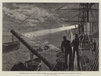La flotte britannique en mer de Marmara, à la recherche de torpilleurs à la lumière électrique à bord du HMS Agincourt - William Heysham Overend