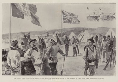 La crise orientale, scène sur le bastion du fort de terre des puissances à la périphérie de Canea, avec leurs drapeaux respectifs flottant - William Heysham Overend