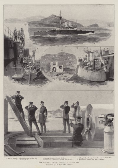 La crise orientale, scènes dans la baie de Canea - William Heysham Overend