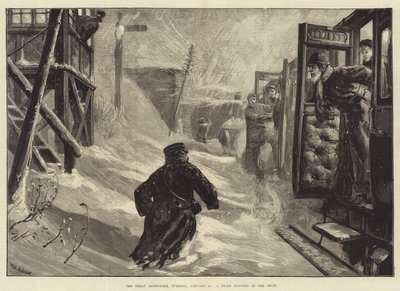 La grande tempête de neige, mardi 18 janvier, un train bloqué dans la neige - William Heysham Overend