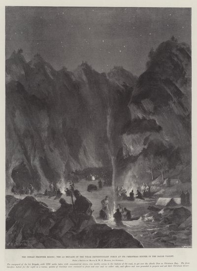 Le soulèvement de la frontière indienne, la 1ère brigade de la force expéditionnaire de Tirah à son dîner de Noël dans la vallée de Bazar - William Heysham Overend