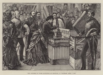 La princesse de Galles lançant un cuirassé, à Chatham, le 7 avril 1875 - William Heysham Overend