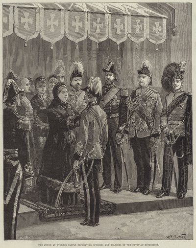 La Reine au château de Windsor décorant des officiers et des soldats de l
