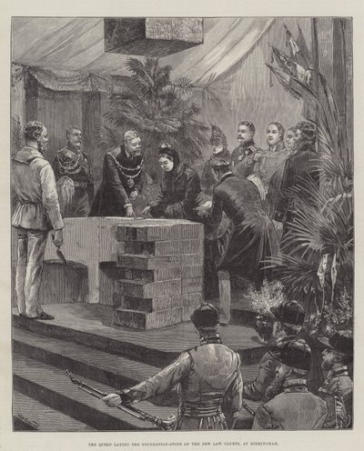La reine posant la première pierre des nouveaux tribunaux, à Birmingham - William Heysham Overend