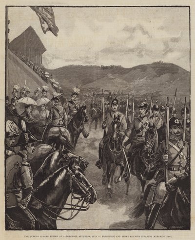 Revue du jubilé de la reine à Aldershott, samedi 9 juillet, infanterie montée de Brecknock et Berks défilant - William Heysham Overend