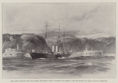 Le retour de la reine de la Riviera, le yacht royal Victoria et Albert, avec Sa Majesté à bord, quittant Cherbourg - William Heysham Overend