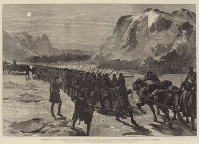 La rébellion dans le Territoire du Nord-Ouest du Canada, Troupes coloniales marchant sur la glace de la baie de Nepigon, lac Supérieur - William Heysham Overend