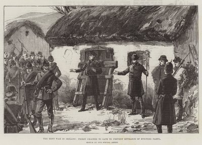 La guerre des loyers en Irlande, prêtre enchaîné à la porte pour empêcher l