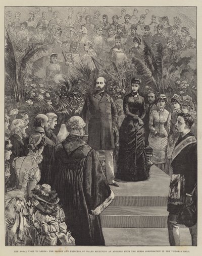 La visite royale à Leeds, le prince et la princesse de Galles recevant une adresse de la corporation de Leeds dans le Victoria Hall - William Heysham Overend