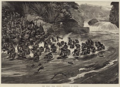 La guerre zouloue, les Zoulous traversant une rivière - William Heysham Overend