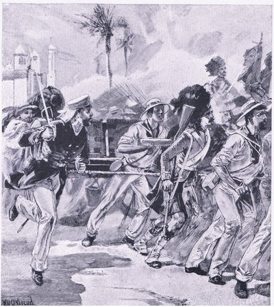 La brigade navale du HMS Shannon à Lucknow, novembre 1857, illustration de British Battles on Land and Sea, 1915 - William Heysham Overend