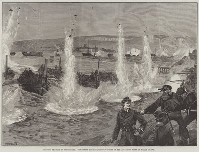 Exercice de torpille à Portsmouth, mines de coton-poudre explosées devant les bateaux attaquants à Whale Island - William Heysham Overend