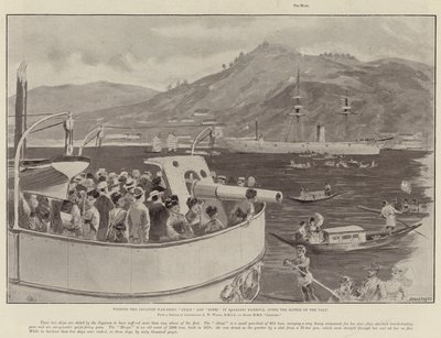 Visite des navires de guerre japonais Akagi et Hiyei dans le port de Nagasaki, après la bataille de la Yalu - William Heysham Overend