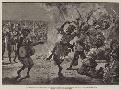 Avec la commission de la frontière afghane, Bungra, ou danse Khattuk, exécutée par le 20e infanterie du Punjab à Bala Murghab - William Heysham Overend