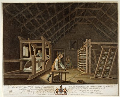 Enroulement, ourdissage avec un nouveau moulin à ourdir amélioré et tissage, planche VII de La Manufacture de lin d