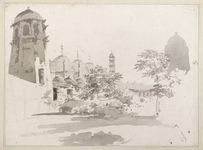 Vue de la Cuttera construite par Jaffier Cawn à Murishidbad, vers 1781 (lavis gris et crayon sur papier) - William Hodges